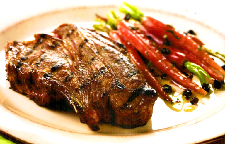 Caramelized Lamb Chops with Grilled Rosemary Carrots