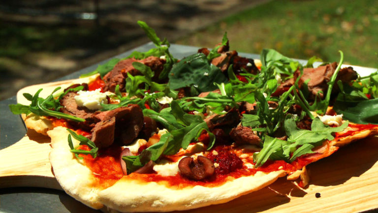 Lamb Pizza with Peppers and Arugula